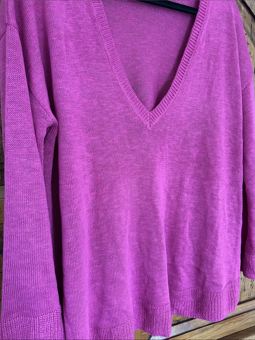 NWOT Free People Isadora Reversible V Neck Knit Hot Pink Sweater Top